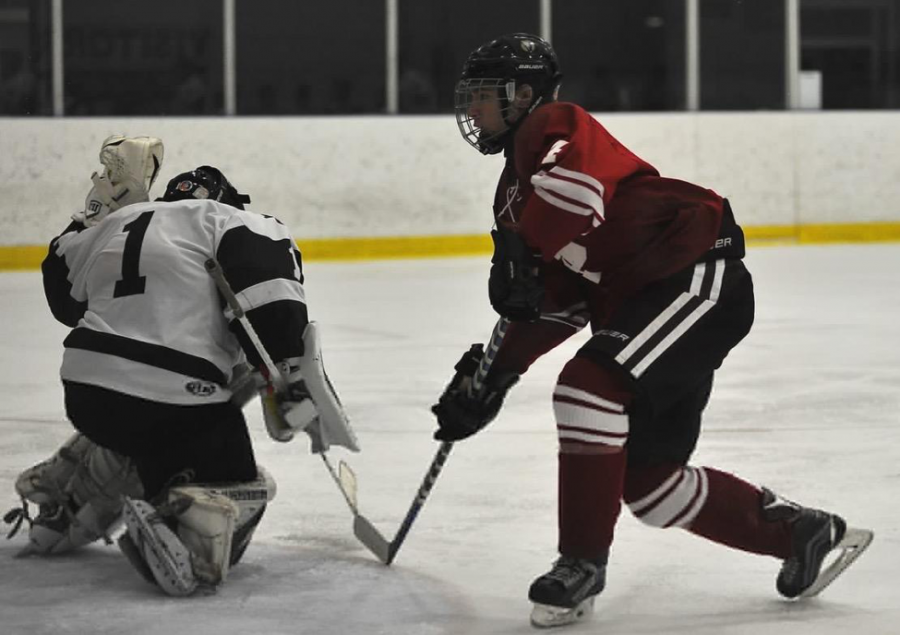 Junior Ryan Haroldson following his shot on net

