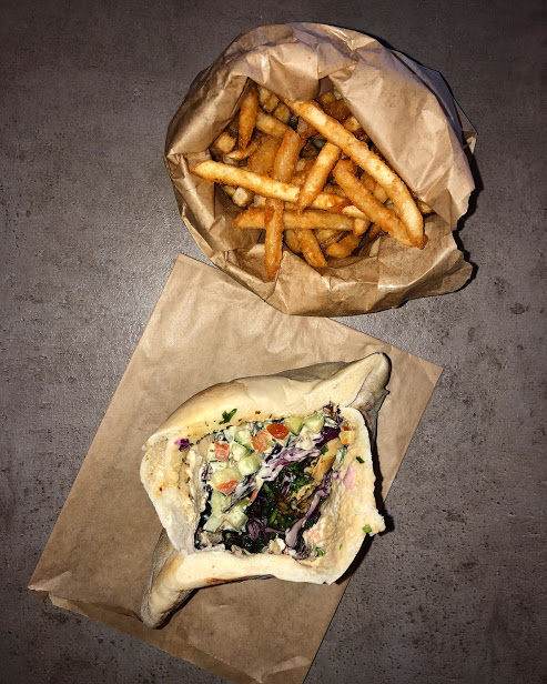 Chicken Shawarma pita and fries from I Dream of Falafel.